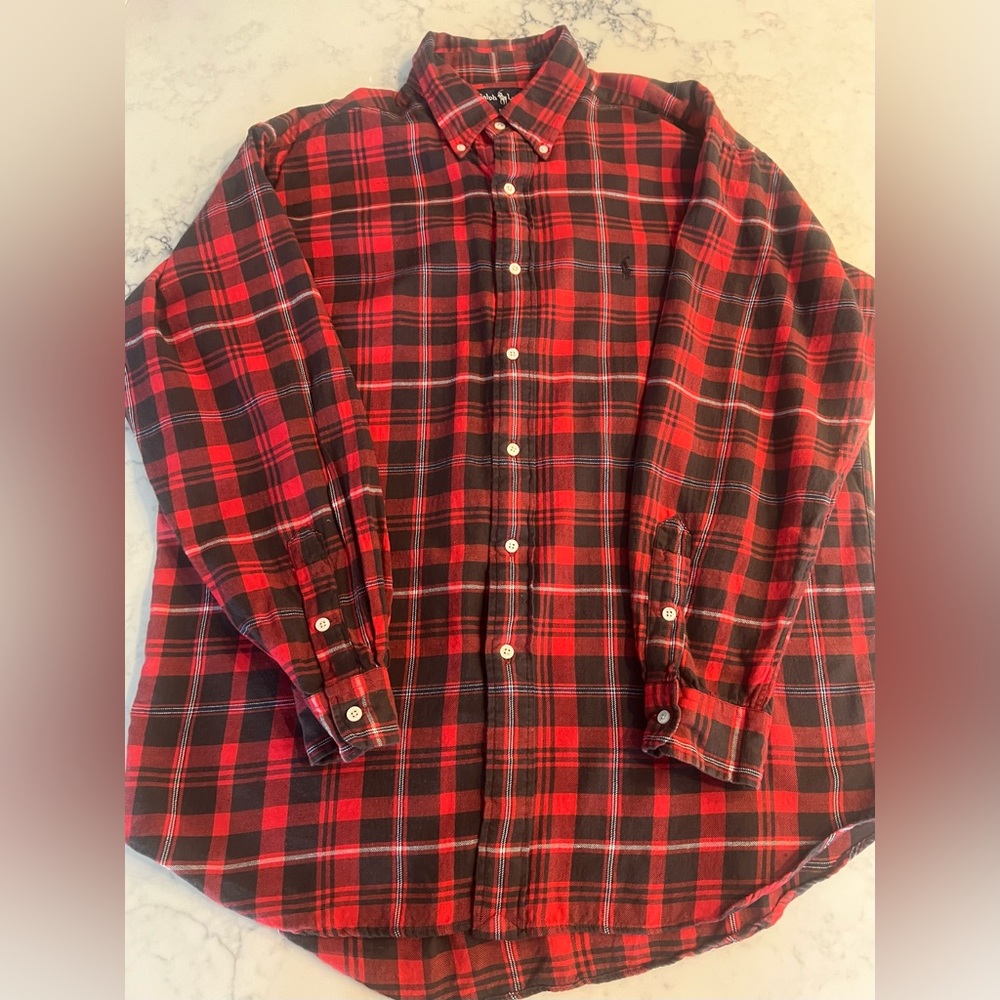 Ralph Lauren Blaire Shirt Mens Large Red Black Plaid Long Sleeve Button Down